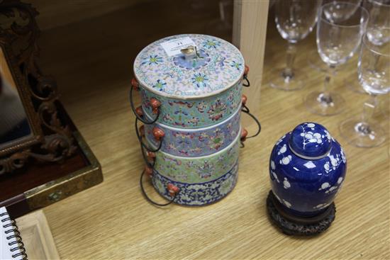 A Chinese Sraits Tengkat tacking box and a jar and cover 22cm